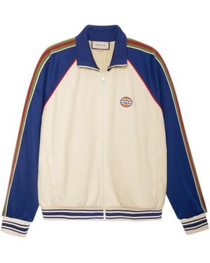 Gucci Ss21 Gg Patch Plain Knitted Zip Jacket For Multi-colour - Blue