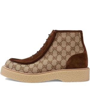 Gucci Gg Canvas Suede Lace-Up Ankle Boot - Brown