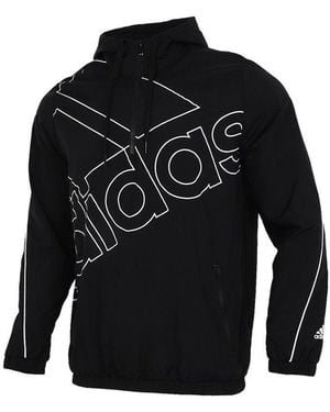 adidas M Favs Q1 Wb Large Logo Printing Sports Hooded Jacket - Black