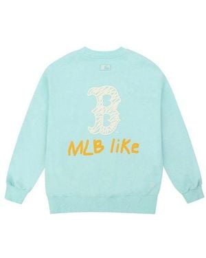 MLB Like Series Boston Sox Long Sleeves Thin Loose Graffiti Printing Colour - Blue