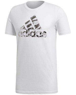 adidas Bos Foil Camo Camouflage Logo Printing Sports Short Sleeve - White