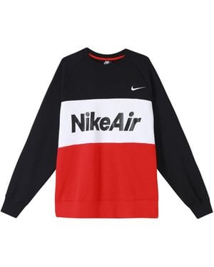 Nike Air Splicing Colourblock Large Logo Fleece Round Neck - Red