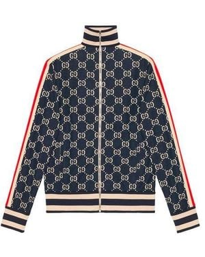 Gucci Classic Gg Cotton Jacquard Zipper Jacket - Blue