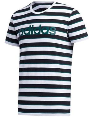adidas Neo M Esntl Lg S T3 Logo Printing Stripe Sports Short Sleeve - Blue