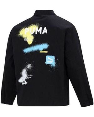 PUMA Logo Printing Loose Woven Lapel Jacket - Blue