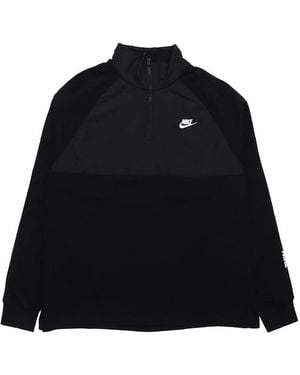 Nike Sportswear Hybrid Fleece Lined Large Logo Zipper Cardigan Splicing Pullover - Black
