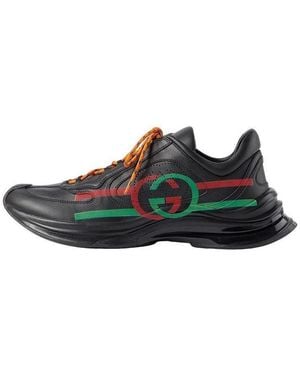 Gucci Run Side-Stripe Lace-Up Trainers - Brown
