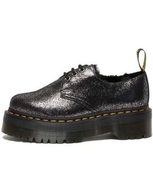 Dr. Martens 1461 Faux Fur-Lined Metallic Leather Platform Shoes - Black