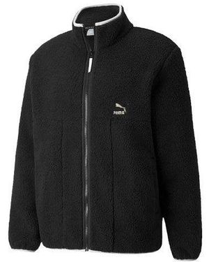 PUMA Retro Logo Casual Lamb's Wool Stand Collar Jacket - Black