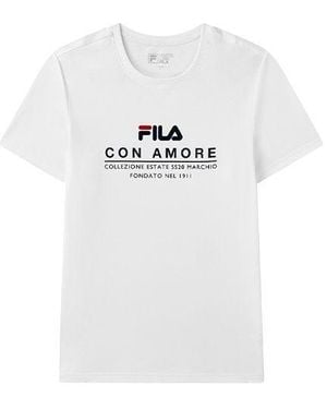Fila Logo Letter Print Crewneck Loose Short Sleeve - White