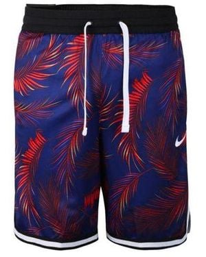 Nike Flowers Logo Printing Drawstring Basketball Shorts - Blue