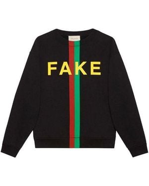 Gucci Fake Not Printed Crew Sweater in White for Men | Lyst UK