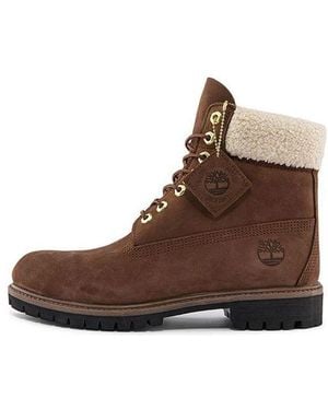 Timberland 6 Inch Premium Waterproof Boots And Fleece Collar' - Brown