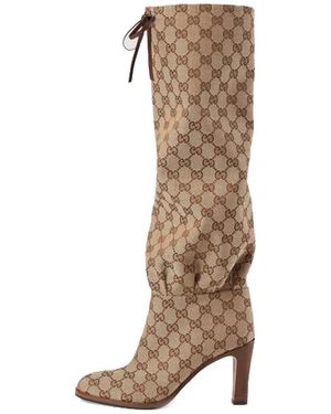Gucci (Wmns) Lisa Gg Canvas Mid-Heel Boots Ebony' - Brown