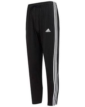 adidas Logo Essentials Single Jersey Tapered Open Hem 3-Stripes Pants - Black