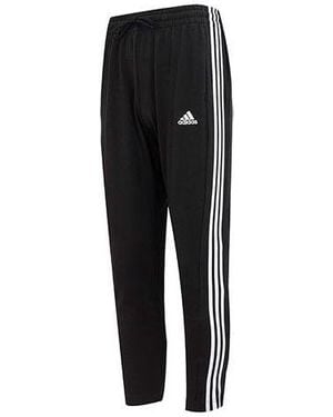 adidas Logo Essentials Single Jersey Tapered Open Hem 3-Stripes Trousers - Black