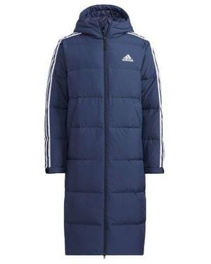adidas Terrex 3St Long Coat Outdoor Sports Mid-Length Stay Warm Hooded Down Jacket - Blue