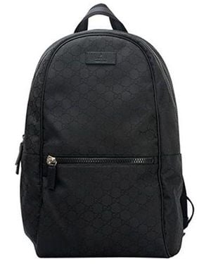 Gucci Logo Leather Logo Nylon Large Capacity Schoolbag Backpack - Black