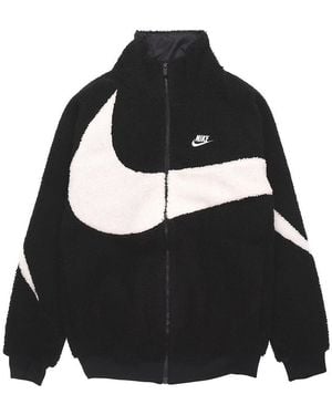 Nike Big Swoosh Large Logo Lamb's Wool Stay Warm Stand Collar Jacket - Black