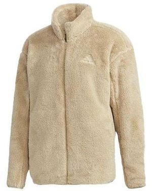 adidas Solid Color Casual Sports Stay Warm Stand Collar Jacket - Natural