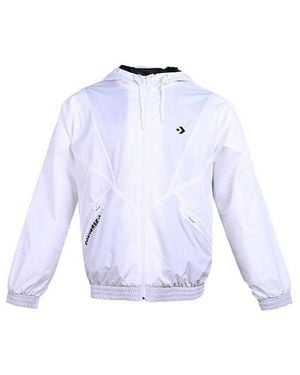Converse Hooded Drawstring Zipper Pocket Jacket - Blue
