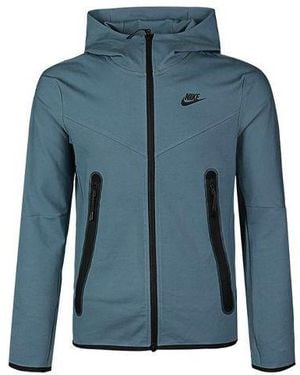 Nike Sportswear Full-Length Zipper Cardigan Hooded Track Jacket - Blue
