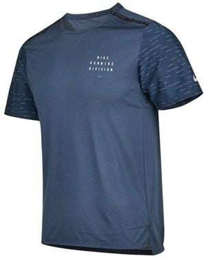 Nike Dri-Fit Rise 365 Run Division Patchwork Sweatpants Round Neck Short Sleeves T Shirt - Blue