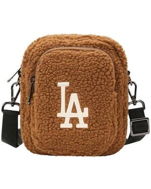 MLB La Los Angeles Dodgers Polar Fleece Wool Messenger Bag Mini - Brown