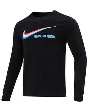 Nike Game So Fresh Basketball Sports Printing Round Neck Long Sleeves - Black