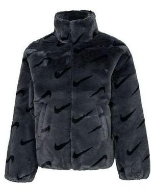 Nike (Wmns) Printed Faux Fur Jacket Asia Sizing 'Dark Smoke' - Blue