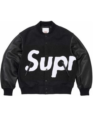 Supreme Big Logo Chenille Varsity Jacket Whtie' - Black