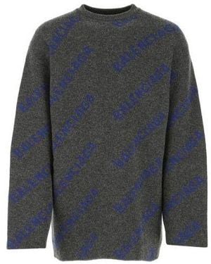 Balenciaga Intarsia Knit Logo Jumper 'Dark' - Blue