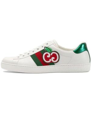 Gucci 611376 Ace Shoes GG Apple Calf-skin Leather Trainers (GGM1717) - White