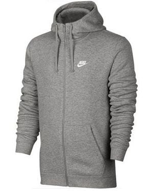 Nike Logo Embroidered Fleece Lined Hooded Jacket - Grey