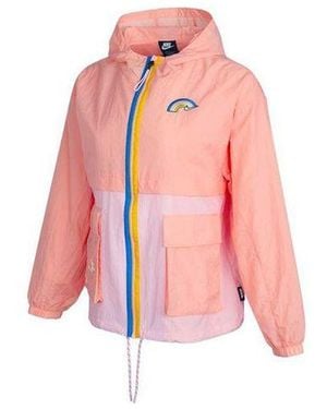 Nike (Wmns) Sportswear Icon Clash Pattern Embroidered Contrasting Colours Light Woven Hooded Jacket Deep - Pink