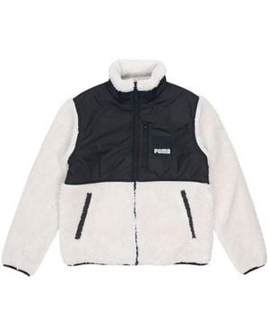 PUMA Sherpa Contrasting Colors Sports Lamb's Wool Stand Collar Logo Jacket - Blue