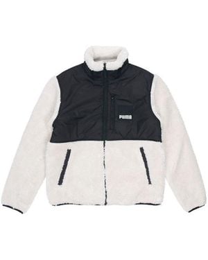 PUMA Sherpa Contrasting Colors Sports Lamb's Wool Stand Collar Logo Jacket - Blue