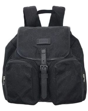 Gucci Logo Leather Logo Nylon Schoolbag Backpack - Black