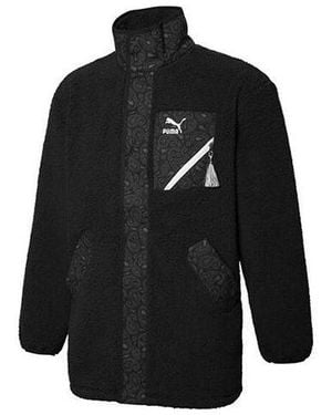 PUMA Paisley Imitation Lamb Wool Stand-Up Collar Jacket - Black
