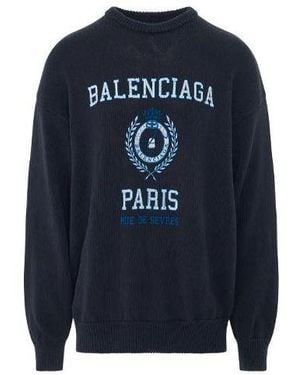 Balenciaga University Crest Crewneck Sweatshirt - Blue
