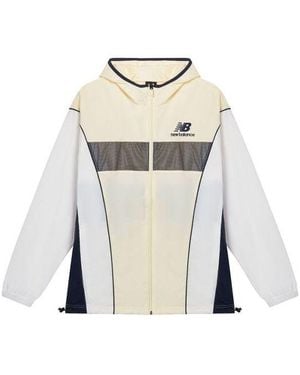 New Balance Embroidery Logo Colour Contrast Hooded Jacket Coat - Natural