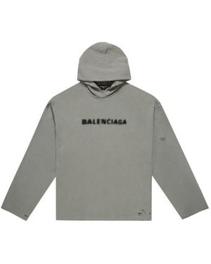 Balenciaga Blurred Logo Distress Hoodie - Grey