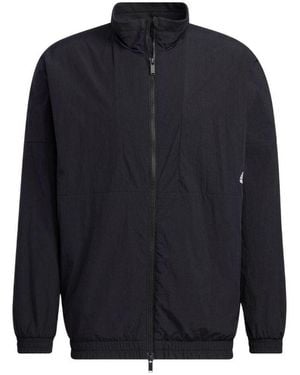 adidas Solid Color Minimalistic Alphabet Printing Casual Sports Stand Collar Woven Jacket - Blue