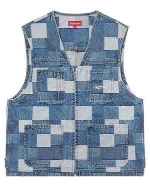 Supreme Patched Denim Vest - Blue