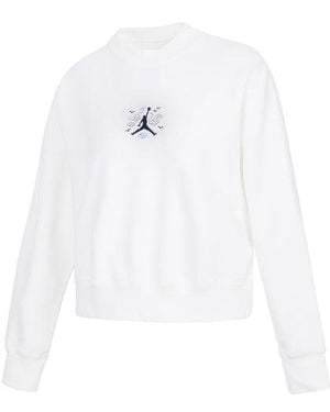 Nike (Wmns) Jordan Solid Colour Embroidered Round Neck Long Sleeves Hoodie - White