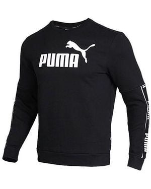 PUMA Fleece Lined Stay Warm Casual Sports Round Neck Pullover - Black