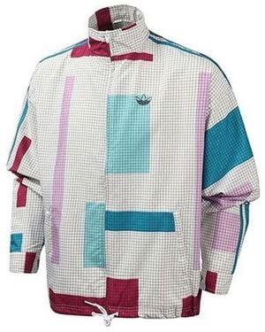 adidas Originals Sports Plaid Casual Windproof Stand Collar Jacket - Blue
