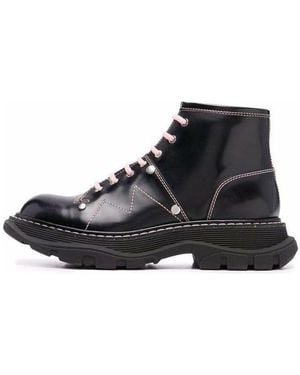 McQueen (Wmns) Contrast Stitch Tread Lace Up Boots - Black