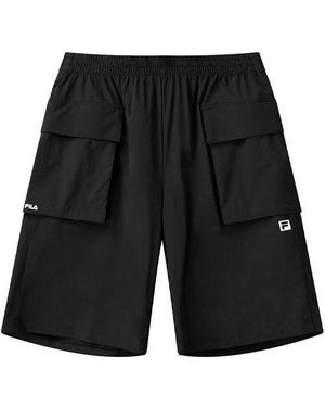 Fila Athletics Solid Colour Casual Sports Woven Shorts - Black
