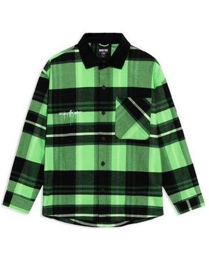 Li-ning Badfive Sports Basketball Series Plaid Loose Fleece Lined Long Sleeves Shirt - Green